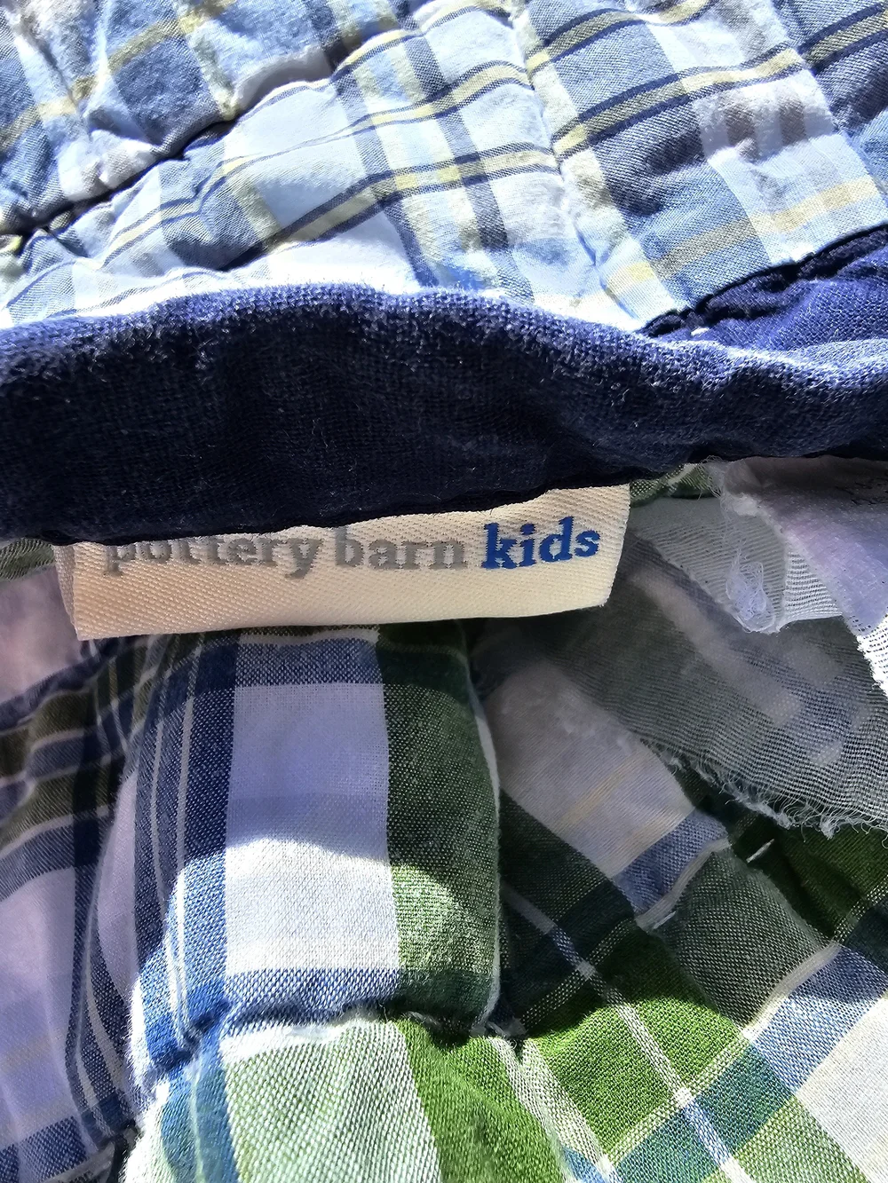 Pottery Barn Kids Blue, Navy & Green Plaid Cotton Quilt - Twin